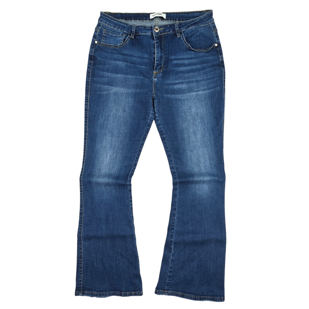 Vipones Womens Size 14 Flare Leg Jeans Blue Medium Wash Stretch Denim D109L
